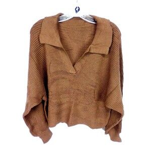 Chyrll V Neck Soft Knit Oversized Long Sleeve Crop Sweater Carmel Large